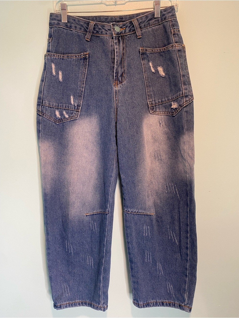 SHEIN Distressed Wide Leg Barrel Jeans Women’s Blue Denim Size 27